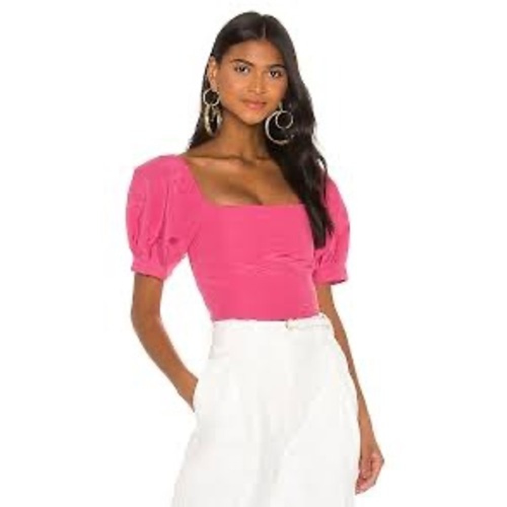 Joslyn Puff Sleeve Cropped Top in Wild Pink ALICE + OLIVIA size‎ 8 revolve